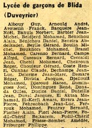 Liste d'admission 1958 en 6ème à Duveyrier